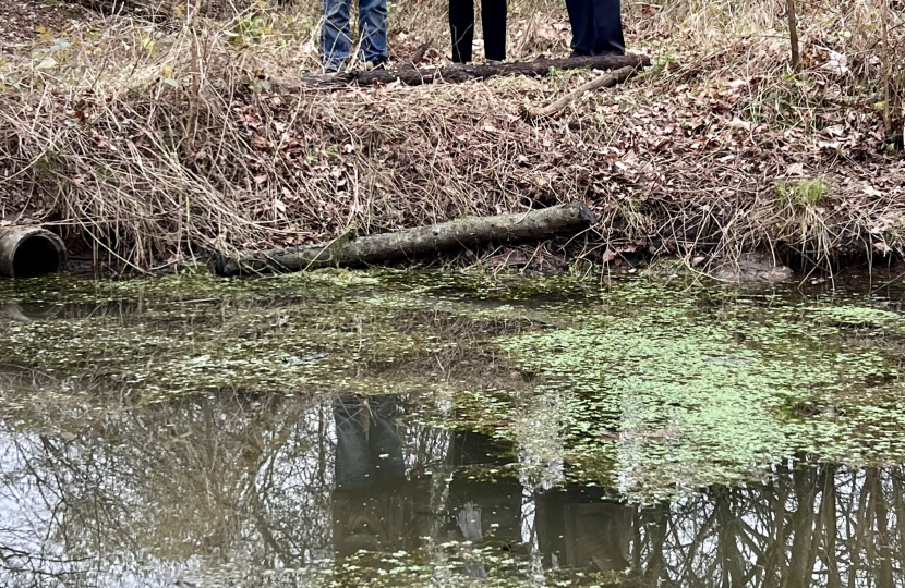 Maria Miller MP recently visited the Sherfield Park Sustainable Drainage System (SUD), with local borough Councillor Paul Miller and leader of Sherfield Park Parish Council Chris Circuit