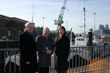 Maria in front of the M33, with Cllr Keith Chapman and Dominic Tweddle, Director